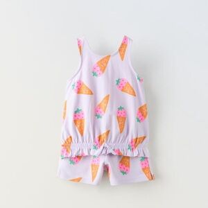 Zara light purple ice cream cones printed sleeveless top and shorts set size 5